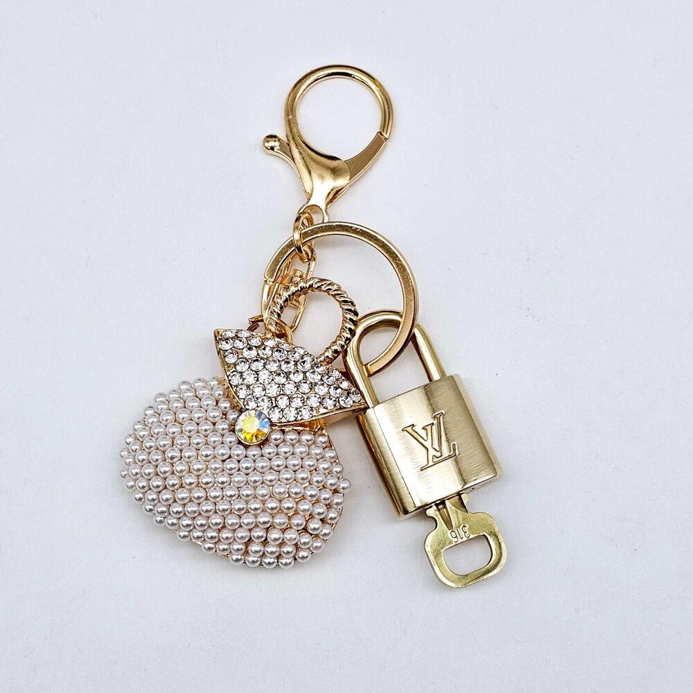 Authentic LV Gold Padlock & Key Set ✨ Luxury Bag Charm w/ Unbranded Keychain